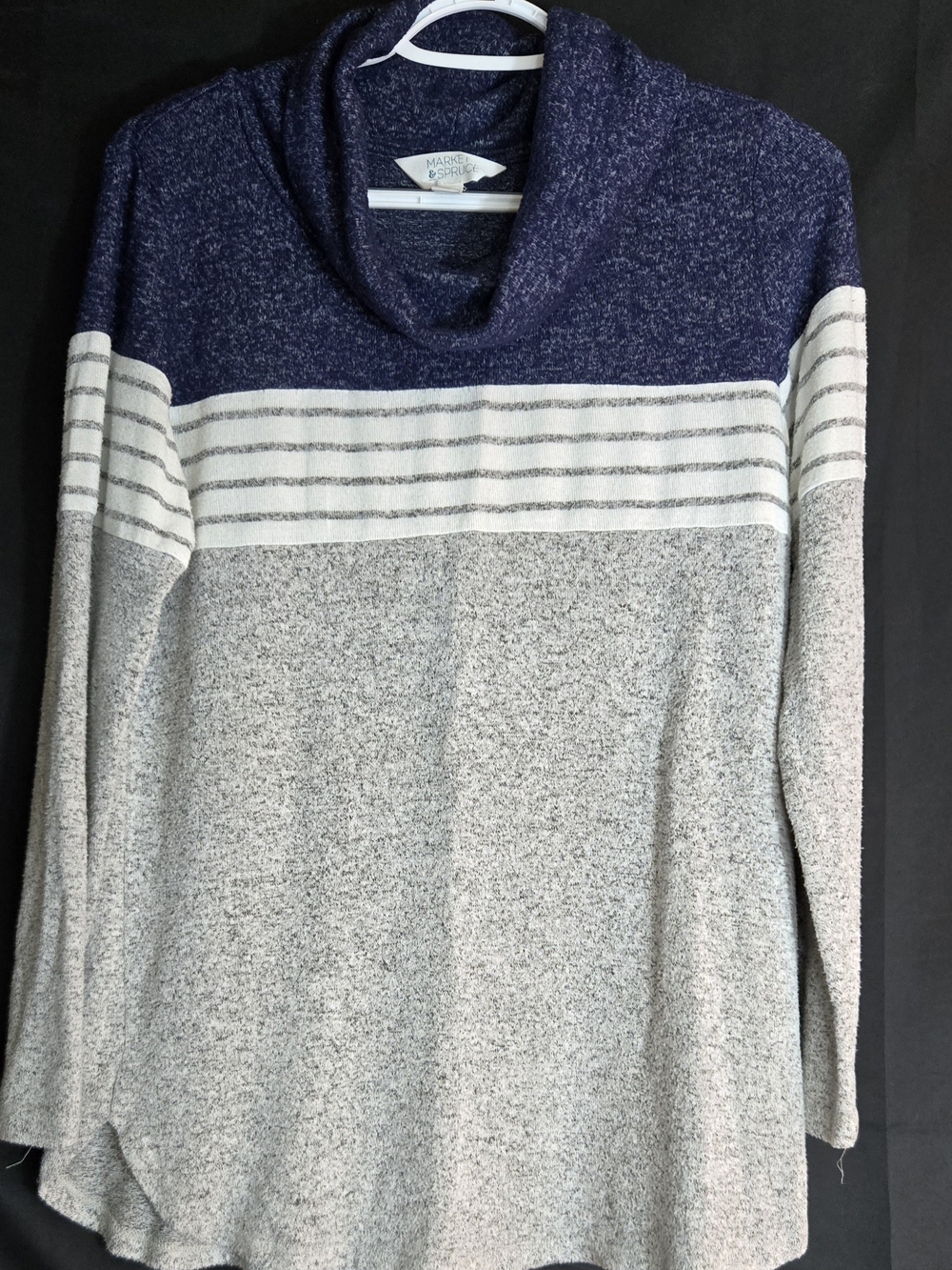 Market & Spruce Navy and Gray Striped Cowl Neck Sweater #497